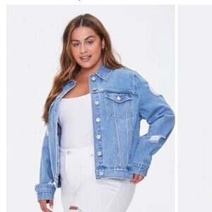 Forever 21 Plus Size Distressed Denim Jacket NEW WITH TAGS 1XL